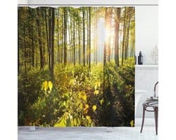 Floraweg Douchegordijn,Shower Curtain,badgordijn,badkamergordijn,Groene jungle,bos,bomenbos, digitale printen -Anti Schimmel - Inclusief 12 ringen – Waterdicht -Wasbaar- Polyester - 180x200 cm