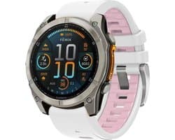 Stravo Dubbelkleurige Siliconen bandje in Fenix 8 Stijl - Zilver-Wit/Roze - voor Garmin Fenix 5s - Plus & Sapphire - Fenix 6s - Pro & Sapphire - Garmin Fenix 7s / Fenix 8 - 43mm Quickfit 20mm band voor Garmin smartwatches - Horlogebandje