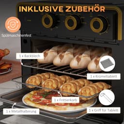 ZYLARO Airfryer oven - Vrijstaande Elektrische Oven - AirFryer, Bakken, Grillen en meer - 20 Liter - 1400 Watt - Vintage metaal zwart en geel — thumbnail 3