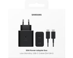 Samsung 50W Duo Power Adapter 220V Lader - Low Standby - incl. 1.8m/5A USB-C Kabel - Zwart