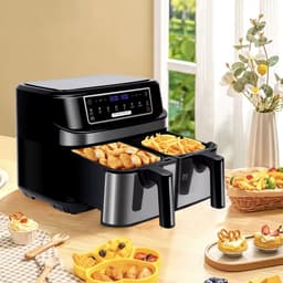 J&R Airfryer - Dubbele Airfryer - Grote airfryer - Hetelucht oven - Heteluchtfriteuse - XL Airfryer - 9L - 2 Laden - Zwart — thumbnail 6