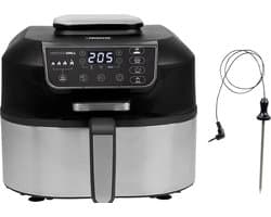 Princess Airfryer Grill XXL 182092 - 2 in 1 Grill en Heteluchtfriteuse - Temperatuurmeter - Groot 5.6 liter - 265 graden - 4 voorgeprogrammeerde programma's - RVS/Zwart