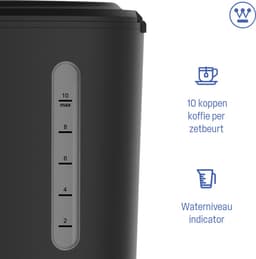 Westinghouse Retro Filter-koffiezetapparaat – Filterkoffie – Herbruikbaar Filter – 1,25L – 10 Koppen – 1000W – Zwart — thumbnail 3
