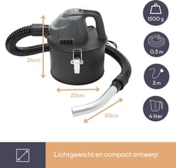 Perel Mini-aszuiger, haardzuiger, stofzuiger voor as, open haard, barbecue, droogzuiger met flexibele slang 0.3 m, HEPA-filter, zuigfunctie, zonder zak, 600 W, 4 L — thumbnail 3