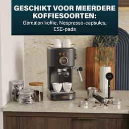 Princess 249417 Espressomachine – 20 Bar – Geschikt voor Gemalen Koffie, Pads & Cups – Met Melkopschuimer – 1,2L Watertank – 2 Kopjes Tegelijk – Kopjesverwarmer – Zwart – Cappuccino & Latte Machine — thumbnail 3