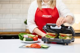 MPM Elektrische Sandwichmaker/Tosti-ijzer Hoog Vermogen (900W) inclusief Behuizing van RVS en Thermostaat — thumbnail 4