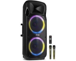 Speaker Bluetooth - Fenton FT212LED MK2 karaoke box met LED’s, accu en microfoons - Voor huisfeestjes