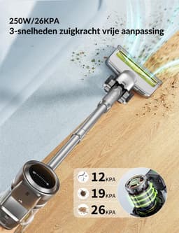 Draadloze Steelstofzuiger - 26Kpa - 250W - LED Display - Tapijt & Auto - Krachtig & Stil — thumbnail 2