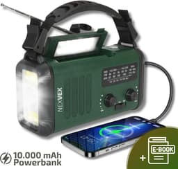 Nexvex® Pulse 1X Noodradio Powerbank 10000mAh - Solar Powerbank Zonneenergie - Noodpakket - Survival Kit Kamperen - Militaire Zaklamp LED Oplaadbaar - Draagbare Radio Wandelen - Leeslamp - Nood Kompas - Opwindbaar - Zonnepaneel - Noodrantsoen - Groen — thumbnail 1