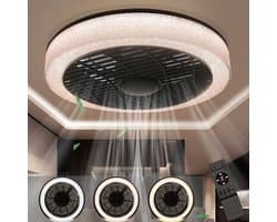 NETTLIFE Plafondventilator met verlichting - zwart - metaal en kristal - Moderne - CCT dimbaar - 39.5CM - Ventilator met Afstandsbediening - LED 40W - Timing Woonkamerlamp - Slaapkamer Woonkamer Keuken Eetkamer — afbeelding 1