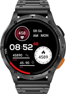 Royal Empire AK59 Smartwatch - Smartwatch Heren - AMOLED Scherm - Stappenteller - Bloeddrukmeter - Hartslagmeter - Slaapmonitor - Multisport - RVS & TPU bandje - 45mm - Geschikt voor alle Smartphones - Zwart — thumbnail 2