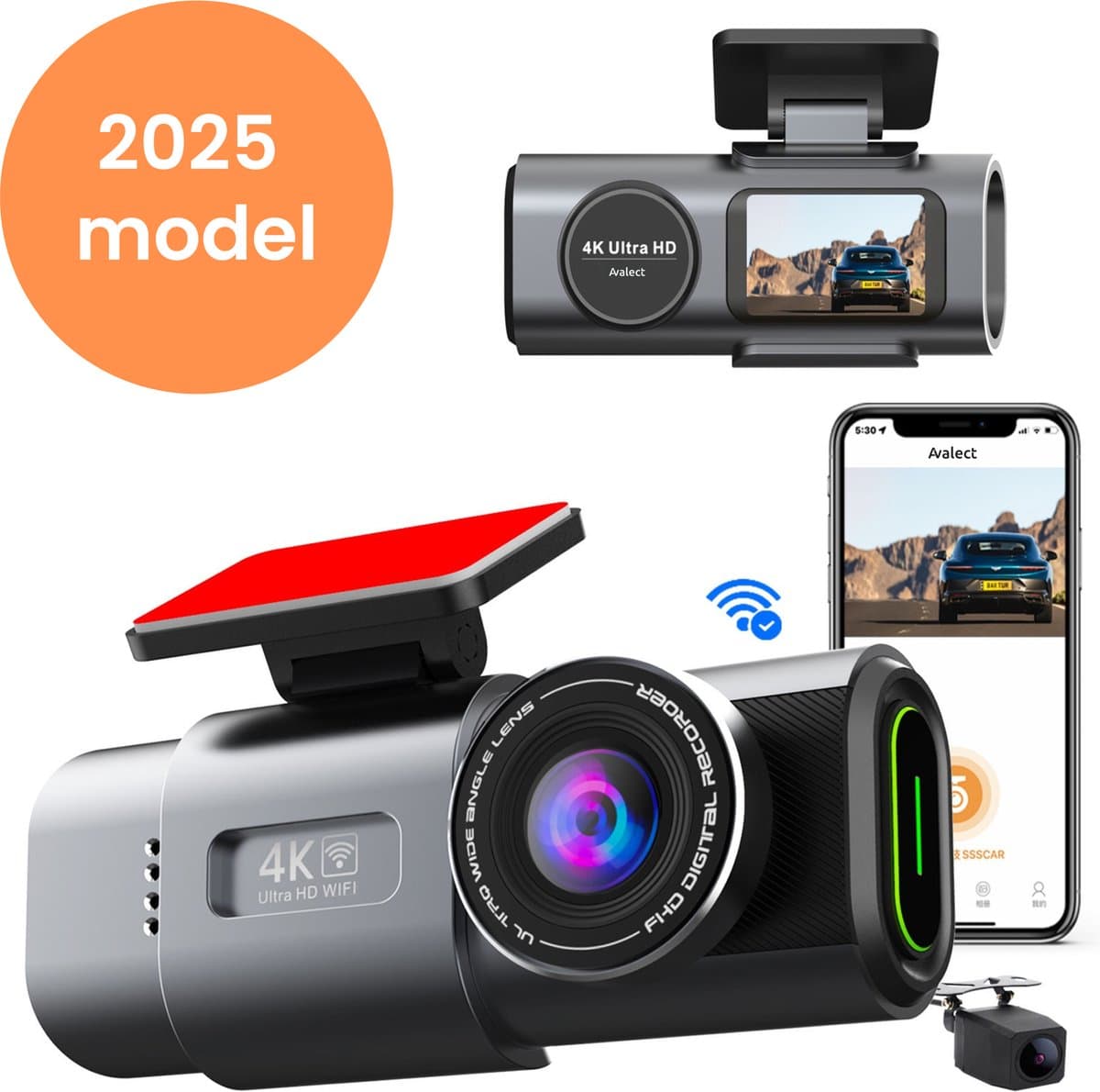 Avalect RoadSmart Dashcam voor Auto - 2025 - Met GPS & APP - Auto Camera Voor en Achter - 4k Camera - Nachtvisie - ingebouwde G-sensor - Inclusief batterij - Incl 32GB SD-kaart — afbeelding 1
