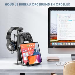 StayPowered Headset Stand & Controller Houder - Compact en Stijlvol voor Georganiseerde Gaming Setup - Stevige Aluminium Staaf - Metalen Basis voor Stabiliteit - Antislip Siliconen Voet - Zwart - Levering Sneller dan Aangegeven! — thumbnail 5