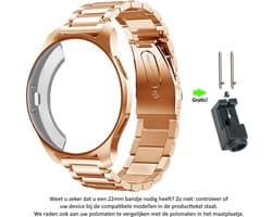 Rose Goudkleurig Metalen Bandje en siliconen beschermcase geschikt voor de Samsung Gear S3 Frontier 22 mm pink gold colored smartwatch strap and case - Gear S3 Frontier - Roze