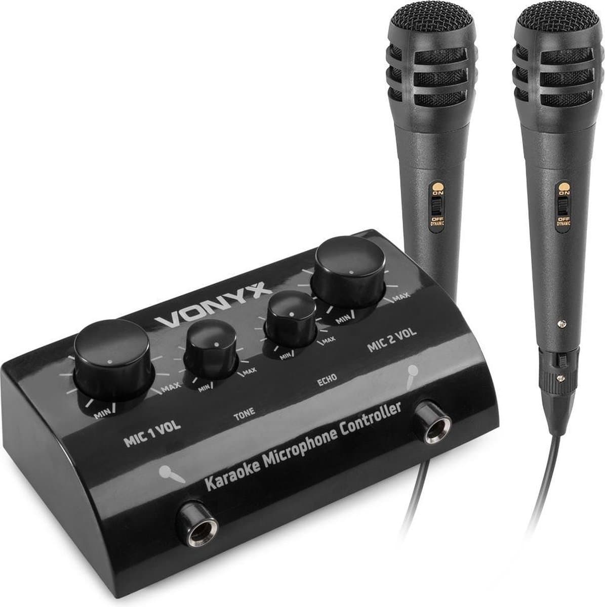 Karaoke set - Vonyx AV430B - 2x karaoke microfoon met mixer met echo effect - Maak van je stereo set een echte karaoke set! - Zwart — afbeelding 1