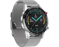 Belesy® Contact - Smartwatch Dames – Smartwatch Heren - Horloge – Stappenteller - Bloeddruk - 1.3 inch - Kleurenscherm - Full Touch - Bluetooth Bellen - Zilver - Staal - Moederdag