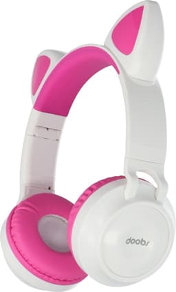 Kinder hoofdtelefoon - koptelefoon Bluetooth met led kattenoortjes miauw - wit-roze — thumbnail 1