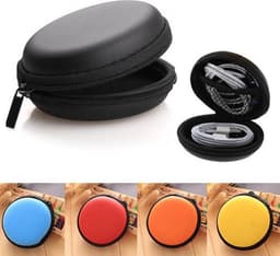 Oortjes opberg hoesje - Case - Etui - Organizer - Voor oordopjes en laadkabels - USB - Rond - Blauw — thumbnail 3