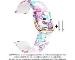 Vlinder Print Siliconen sporthorlogebandje geschikt voor bepaalde 20mm smartwatches van verschillende bekende merken (zie lijst met compatibele modellen in producttekst) - Maat: zie foto – 20 mm white rubber smartwatch butterfly print