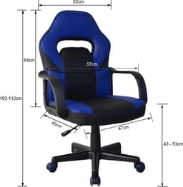 Gamestoel Thomas junior - bureaustoel gaming stijl - hoogte verstelbaar - zwart blauw — thumbnail 3
