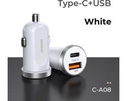 USB-C autolader dual 30 watt  - USB-C + QC 3.0 usb poort - Geschikt voor iPhone / Samsung / Oppo / Huawei / Xiaomi - iPhone 12 Mini/Pro/Pro Max autolader - Car charger - Smartphone autolader