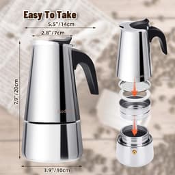 Espresso Maker Koffiezetapparaat 430 Roestvrijstalen Mokkapot Espresso Maker voor 4/6/10 Kopjes Koffiezetapparaat voor op het fornuis Geschikt voor Inductiekookplaten, 300 ml. — thumbnail 3