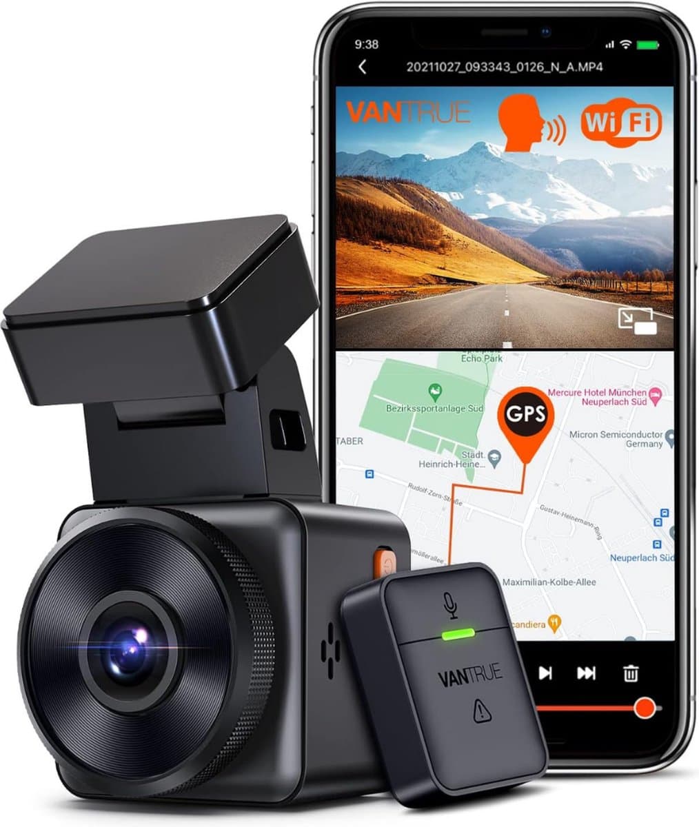 Dashcam voor auto - Mini dashcam met WiFi / wireless camera met HDR nachtshift - loop Recording - G-sensor - 512GB — afbeelding 1