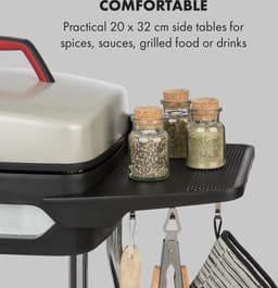 Klarstein Gatsby elektrische barbecuestandaard tafelgrill, vermogen: 2000 W, EasyGrill Concept, grilloppervlak: 40 x 36 cm / gegoten aluminium / antiaanbaklaag / grillmuts, twee zijtafels, beige / zwart - BBQ - 47 cm - RVS - RVS — thumbnail 5
