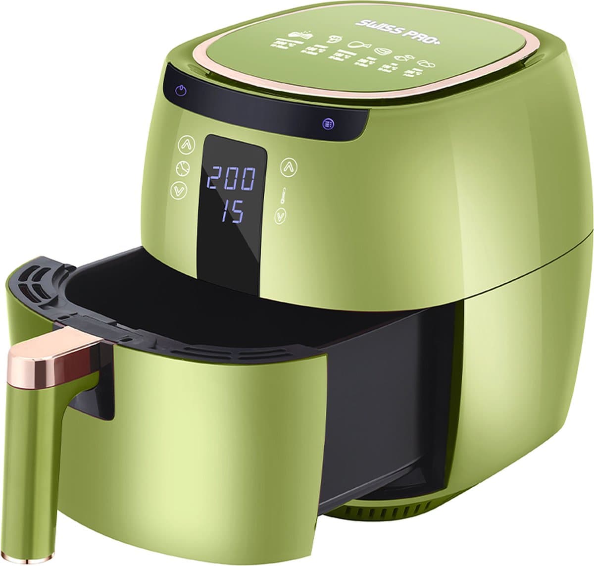 Swiss Pro+ - SP-DAF7LG - airfryer XXXL - Intelligente Heteluchtfriteuse Digitaal- 7 L - XXXL - New Model 2026- GRATIS Recepten Boek - Touchscreen - TURBO Opwarmen - Green - 7 liter — afbeelding 1