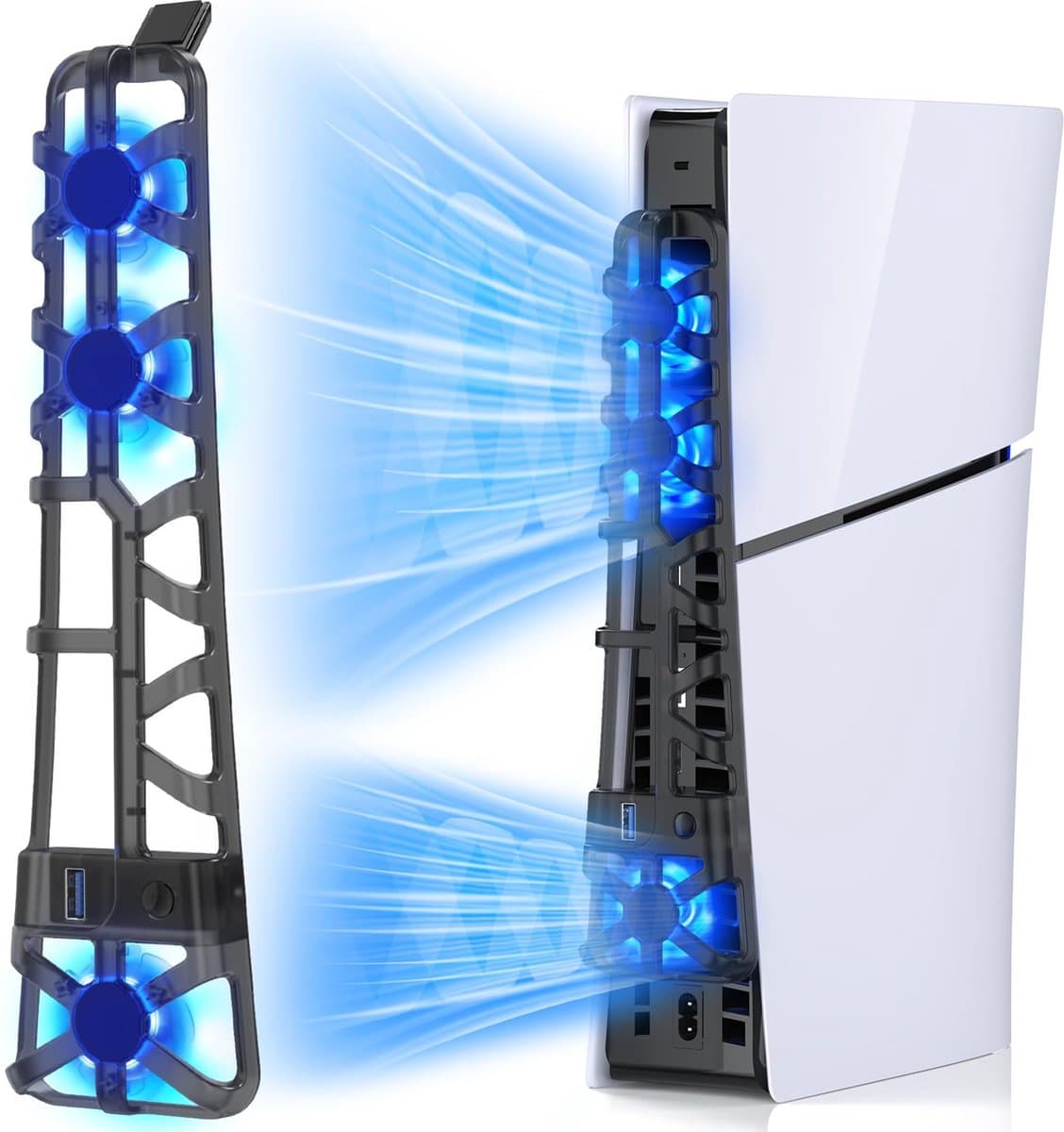 RGB Koelventilator geschikt voor Playstation 5 Slim Console - voor PS5 Slim met LED-lichtkoelsysteem - PS5 Slim Disc Edition & Digital Edition Console - Zwart — afbeelding 1