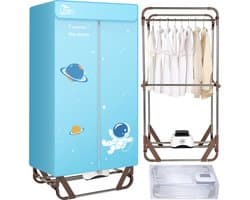 Uten Draagbare elektrische droger Gr886 - 2 lagen droog Design - Warmtepompdroger - 1500 W - Timer 0-180 Min - Elektrisch Droogrek met Verwarming - Wasdroger - Tot 15kg wasgoed - Als wasdroger, droogrek en Kledingkast- Hoogte 1.4 M - lichtblauw