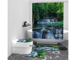 Floraweg Douchegordijn,Shower Curtain,badgordijn,badkamergordijn,Waterval in de vallei,-topkwaliteit - digitale printen -Anti Schimmel - Inclusief 12 ringen -met 12 stuks douchegordijnhaken – Waterdicht -Wasbaar- Polyester - 180x200 cm