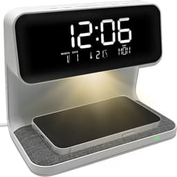 Digitale Wekker - Wake Up Light - Wekker met Draadloze Oplader - Twee Alarmen - Dimbaar - Kinderwekker - Instelbare Nachtlamp - Wit — thumbnail 1