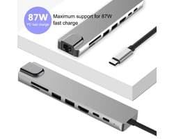 Docking Station met HDMI 4K- USB C HUB 8 in 1- Ethernet, 2x USB 3.0, 2x USB C opladen, Micro/SD card reader Hub – USB Splitter - Geschikt voor Apple Macbook en Windows laptop