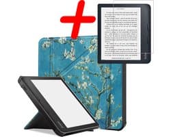 Hoes Geschikt voor Kobo Libra 2 Hoesje Bookcase Cover Hoes Trifold Met Screenprotector - Hoesje Geschikt voor Kobo Libra 2 Hoes Cover Case - Bloesem