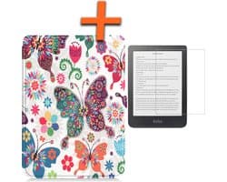 Hoesje Geschikt voor Kobo Clara HD Hoes Book Case - Hoes Geschikt voor Kobo Clara HD Hoesje Book Cover Met Screenprotector - Vlinders