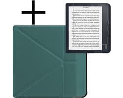 Hoes Geschikt voor Kobo Libra 2 Hoesje Bookcase Cover Book Case Hoes Sleepcover Trifold Met Screenprotector - Donkergroen