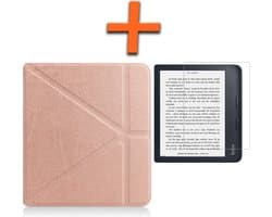 Hoesje Geschikt voor Kobo Libra 2 Hoes Book Case Trifold - Hoes Geschikt voor Kobo Libra 2 Hoesje Book Cover Met Screenprotector - Rosé Goud