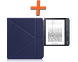 Hoesje Geschikt voor Kobo Libra H2O Hoes Book Case Trifold - Hoes Geschikt voor Kobo Libra H2O Hoesje Book Cover Met Screenprotector - Donkerblauw