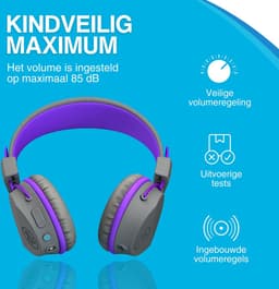 JLAB Jbuddies kinder Koptelefoon Draadloos – Koptelefoon kinderen geluidsdempend – Gehoorbescherming kinderen – Volumelimiet 84 dB – 24 uur batterijduur – Bluetooth - Grijs/Paars — thumbnail 13