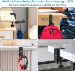 Headset Holder, Foldable Headphones Stand Made of Aluminium Universal Headphone Holder with Cable Organiser Headphone Stand for All Gaming Headset and Bluetooth Headphones (Black) — thumbnail 5