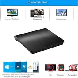 Externe DVD Speler - Externe DVD Speler voor Laptop - Externe DVD Speler en Brander - USB 3.0 - Zwart — thumbnail 3