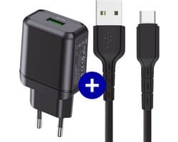 USB Adapter met USB-C Kabel - 1 Meter - Snellader - Quick Charge 18W - Voor S21,Tab S7,Tab A8,Tab S6 Lite, A52, A53, A51, A13, S22, S21, S10