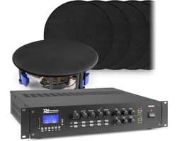 2-zone Bluetooth geluidsinstallatie van Power Dynamics - 12 zwarte plafondspeakers + 240W versterker