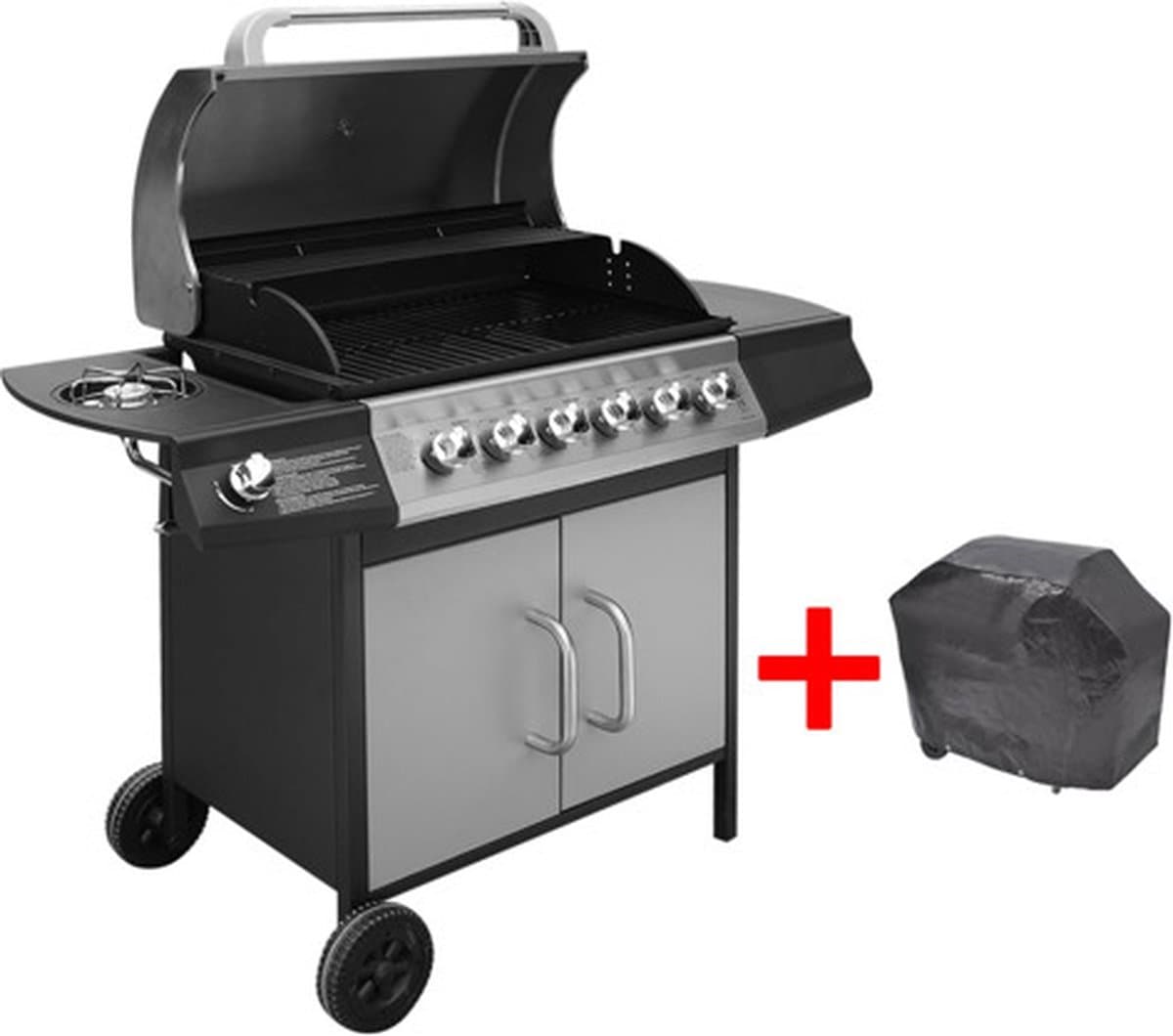 vidaXL Gasbarbecue 6+1 kookzone zwart en zilver — afbeelding 1