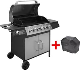 vidaXL Gasbarbecue 6+1 kookzone zwart en zilver — thumbnail 1