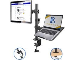Boscer Monitor Arm - Laptop & Monitor Houder - 2 Schermen - 13 tot 32 Inch - Full Motion Monitor arm - Beeldscherm Statief - Monitor Beugel - Zwart Staal