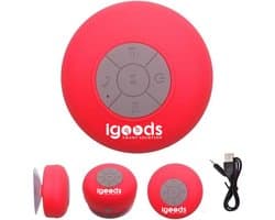 IGOODS Waterdichte Bluetooth Speaker - met Zuignap - Ingebouwde microfoon - Bluetooth 3.0 - Badkamer & Douche Speaker - Rood