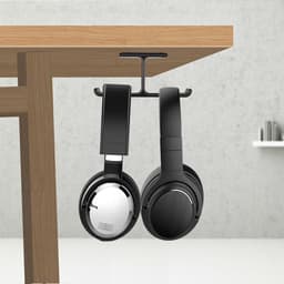 Dubbele Aluminium Universele Koptelefoonhouder - Gaming Headset Hanger - met Kabelmanagement - Zwart — thumbnail 3