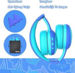 Kinderkoptelefoon draadloos met Bluetooth- Opvouwbaar- Incl. Opbergzakje & kattenoortjes Blauw — thumbnail 7